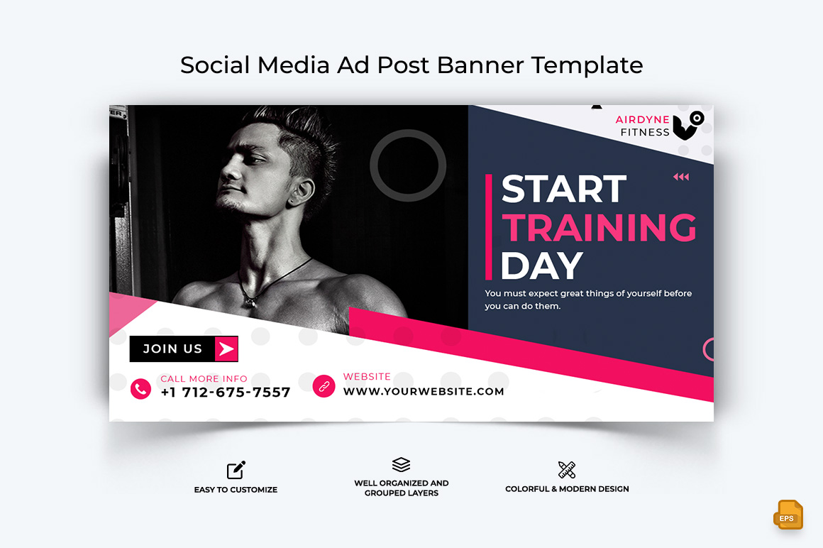 Gym and Fitness Facebook Ad Banner Design-028