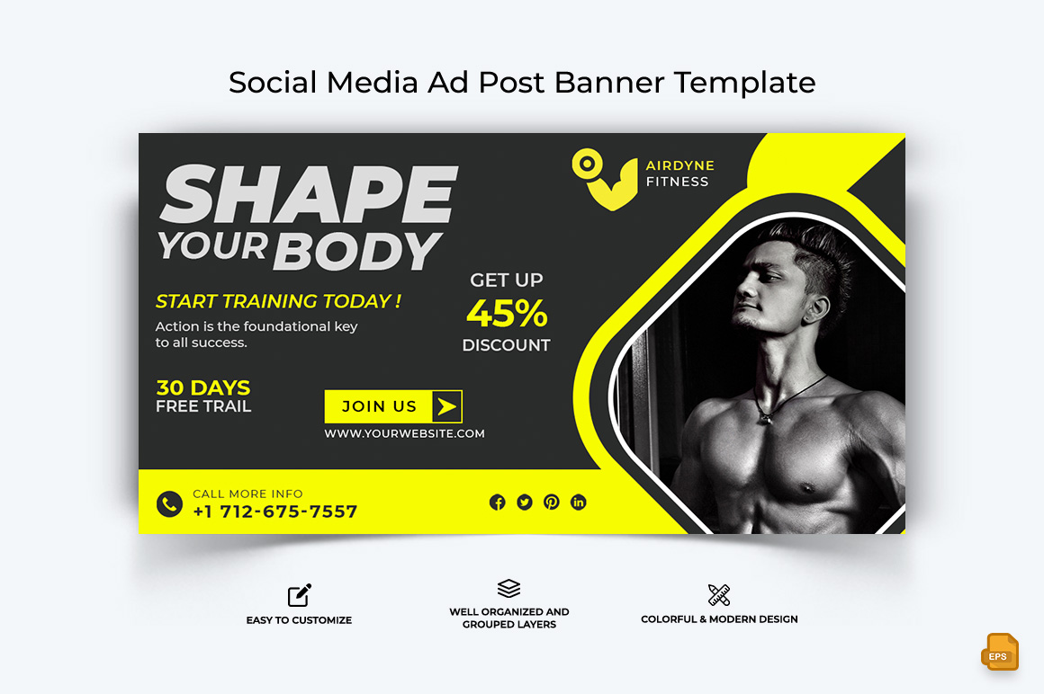 Gym and Fitness Facebook Ad Banner Design-029