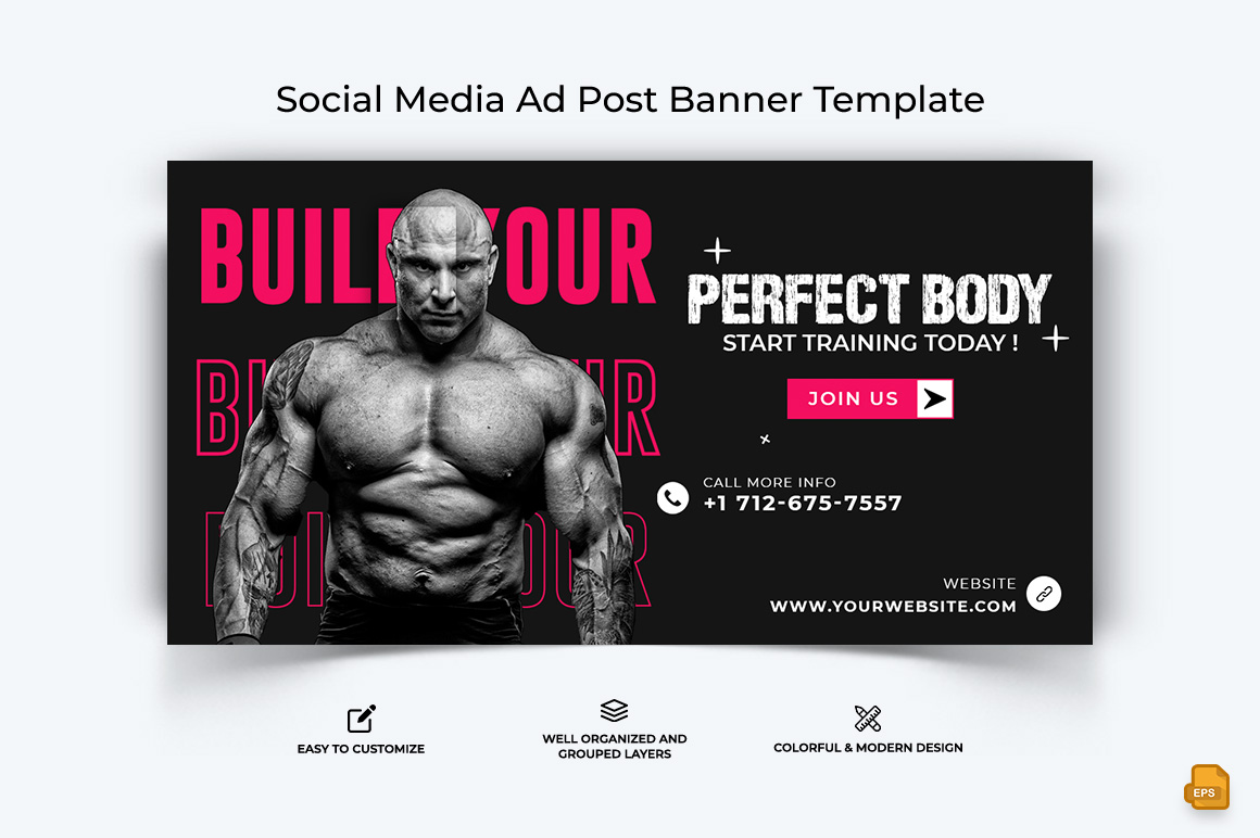 Gym and Fitness Facebook Ad Banner Design-030