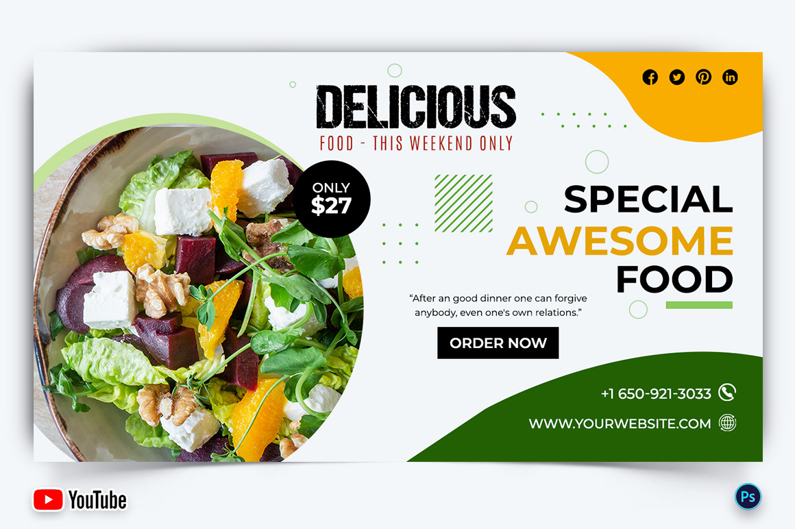 Restaurant and Food YouTube Thumbnail Design Template-02