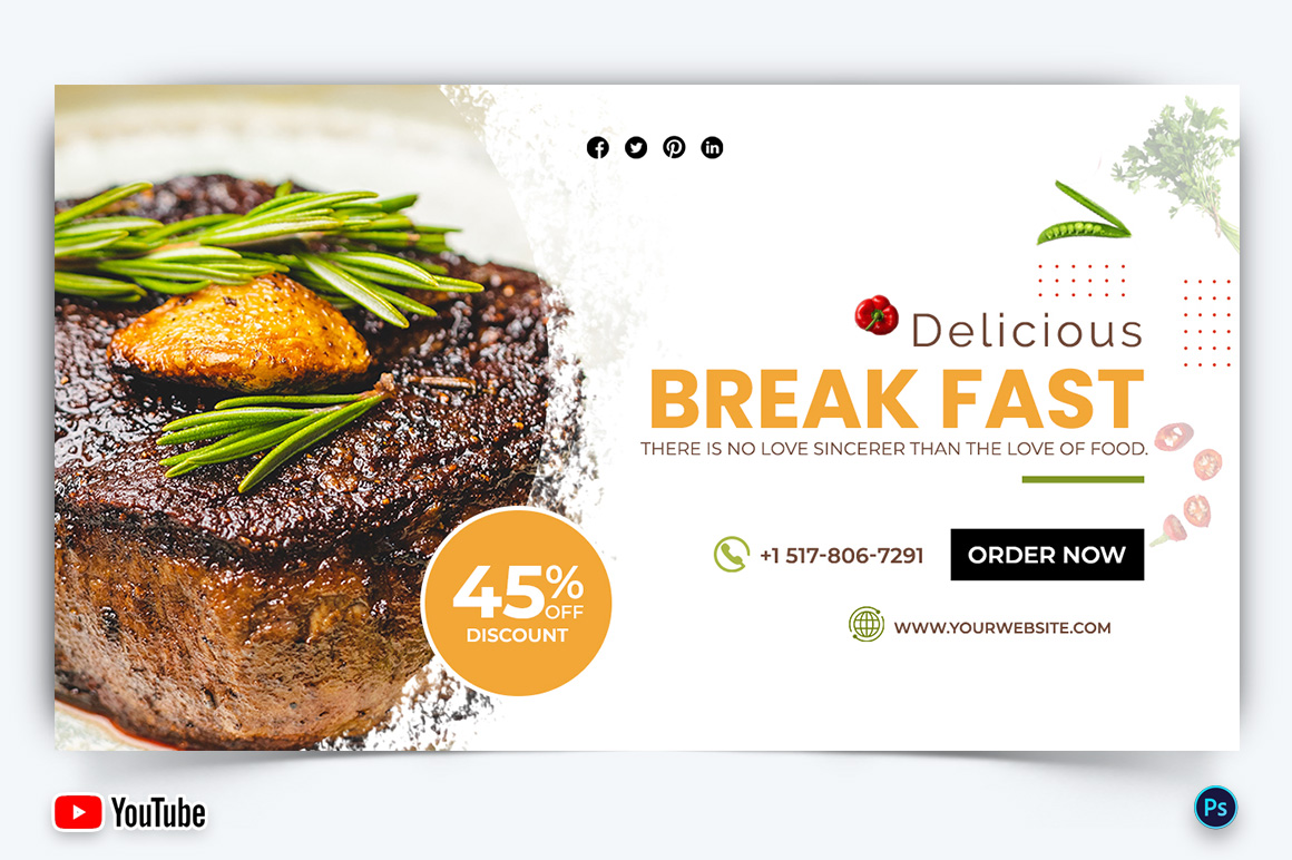 Restaurant and Food YouTube Thumbnail Design Template-04