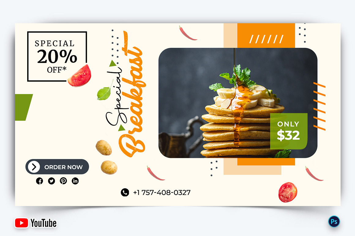 Restaurant and Food YouTube Thumbnail Design Template-09