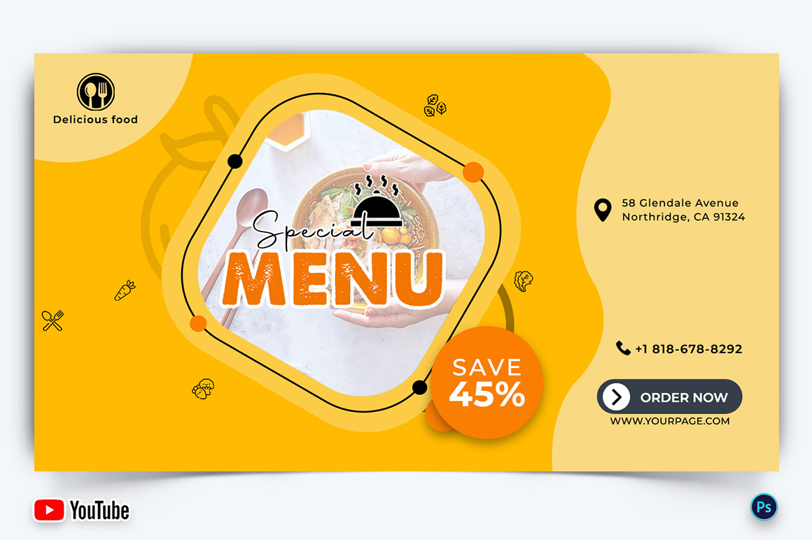 Restaurant and Food YouTube Thumbnail Design Template-12