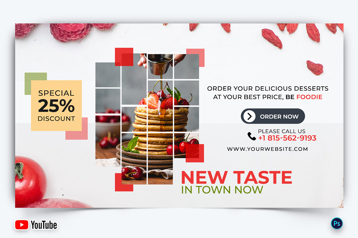 Restaurant and Food YouTube Thumbnail Design Template-16