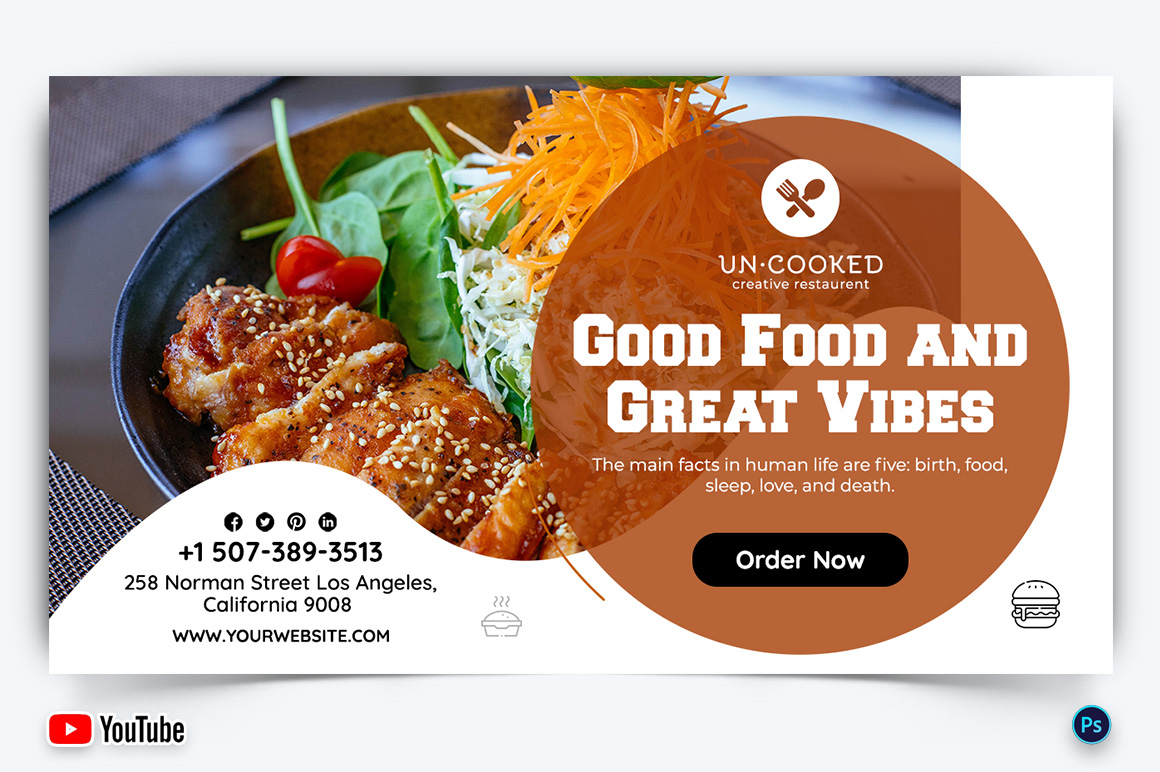 Restaurant and Food YouTube Thumbnail Design Template-21