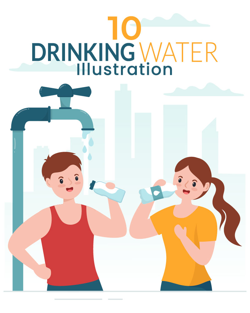 10 People Drinking Water Illustration