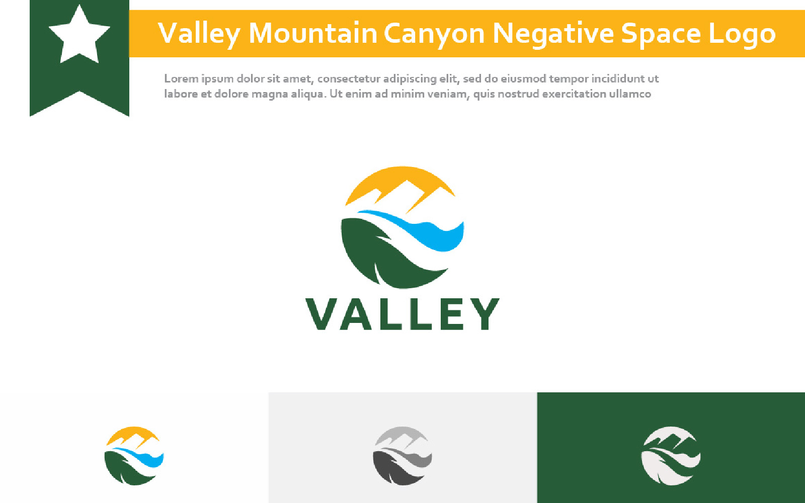 Valley Mountain River Canyon Negative Space Logo