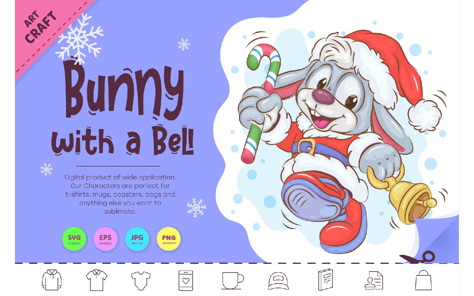 Christmas Bunny with a Bell. Clipart