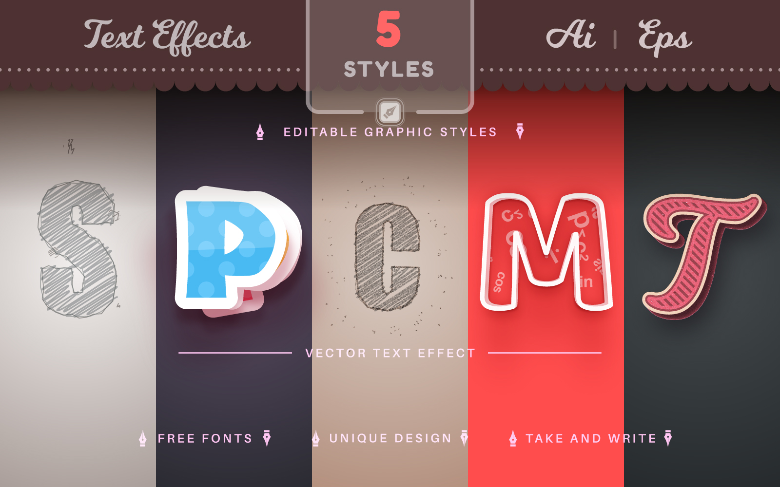 Set 5 School Editable Text Effects, Font Styles