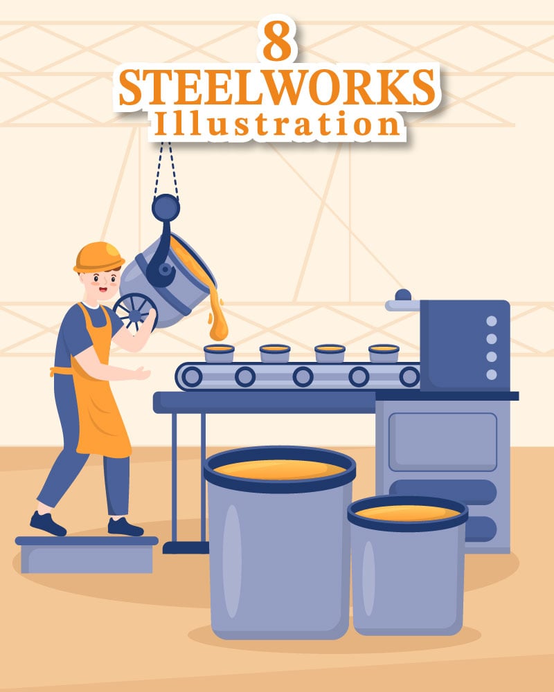 8 Steelworks and Hot Steel Pouring Illustration