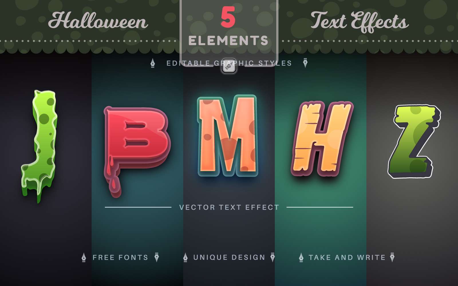 Set 5 Halloween Editable Text Effects, Font Styles 2