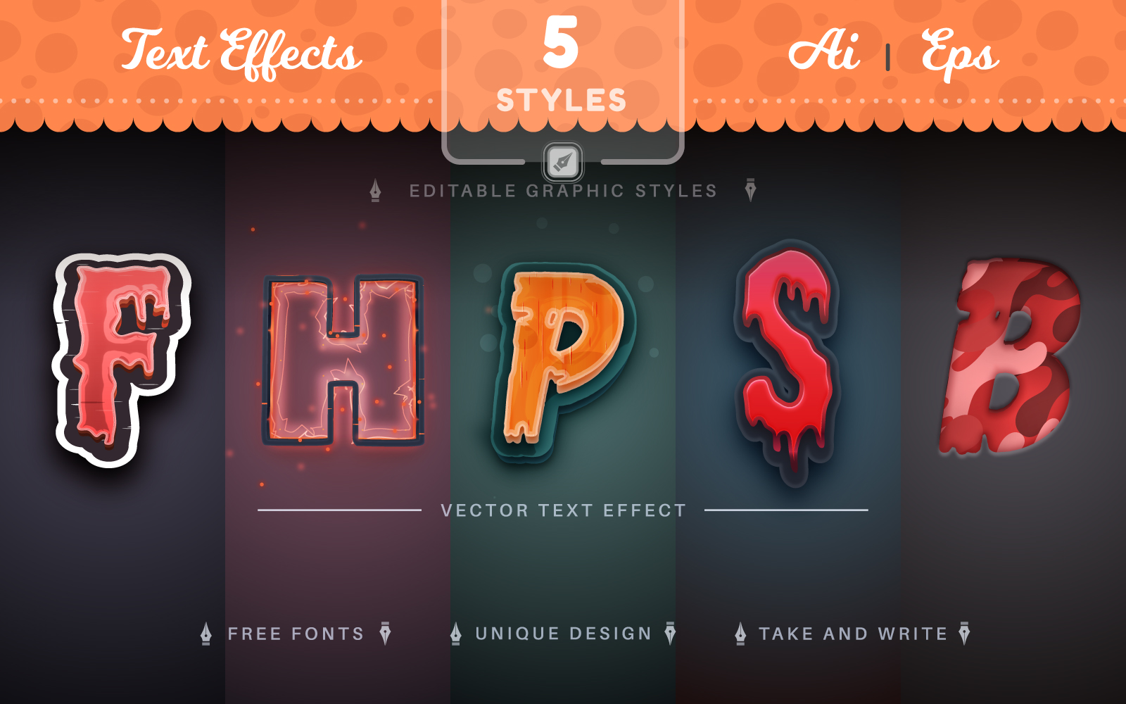 Set 5 Horror Editable Text Effects, Font Styles