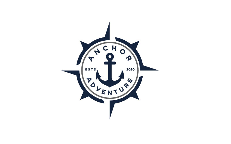 Anchor With Compass Stamp Badge Emblem Logo Design