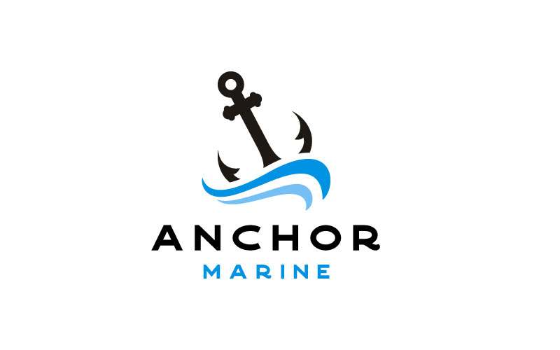 Anchor Silhouette With Waves Logo Design