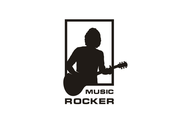 Silhouette Guitarist, Music Rock singer Guitar Player Classic Logo Design