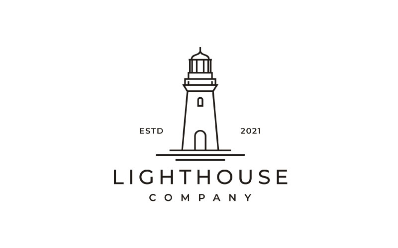 Line Art Lighthouse Searchlight Beacon Tower Island Beach Coast Logo