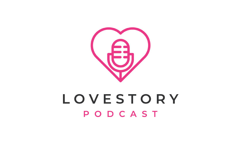 Love Heart Symbol with Microphone for Wedding Podcast Logo Design Inspiration