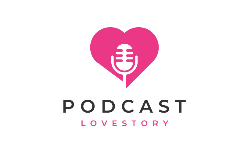 Love Heart with Microphone for Wedding Podcast Logo Design Inspiration