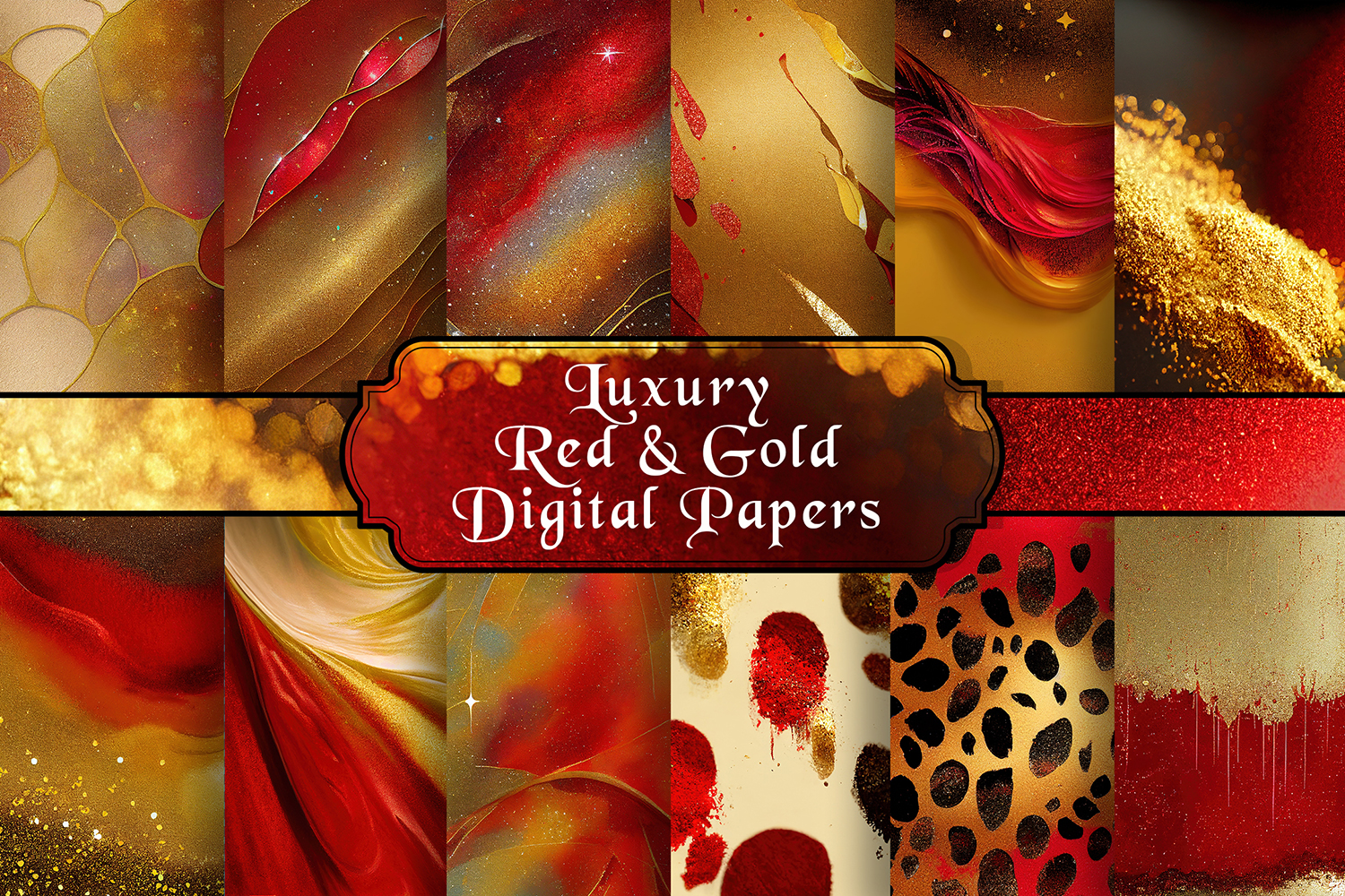 Luxurious Red and Gold Digital Paper Set