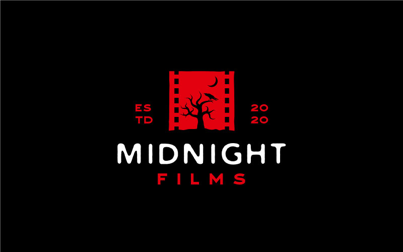 Negative Film With Crow Raven Perch On Death Tree For Movie Cinema Logo Design Inspiration