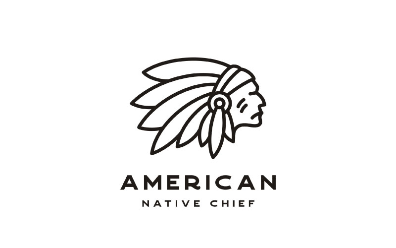 Monoline American Native Indian Chief Headdress Logo Design