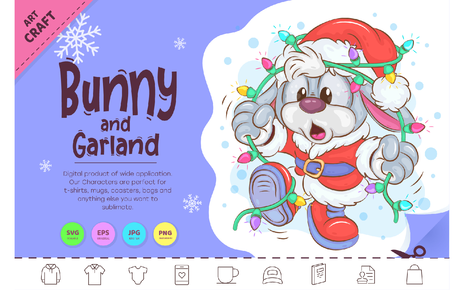 Christmas Bunny and Garland. Clipart