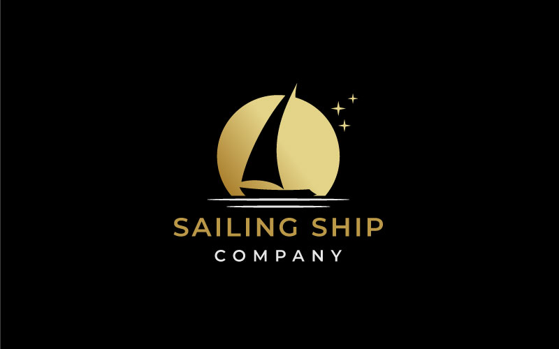 Retro Golden Sunset Ship Logo Design Inspiration