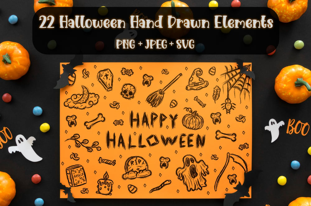 Halloween Hand Drawn Vector Elements Stickers