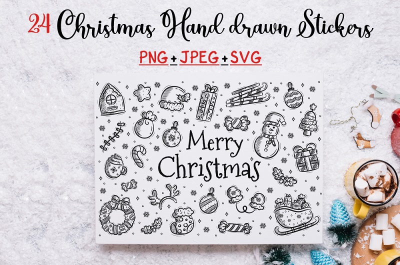 Christmas Hand Drawn Vector Doodle Stickers