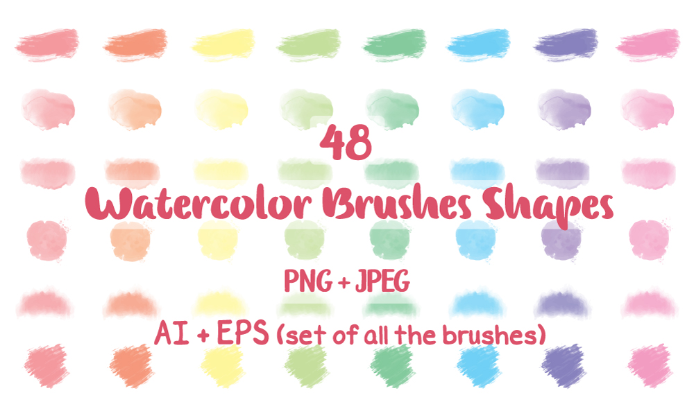 48 Watercolor Brushes Shapes