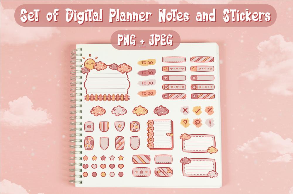 Set of Digital Planner Notes and Stickers