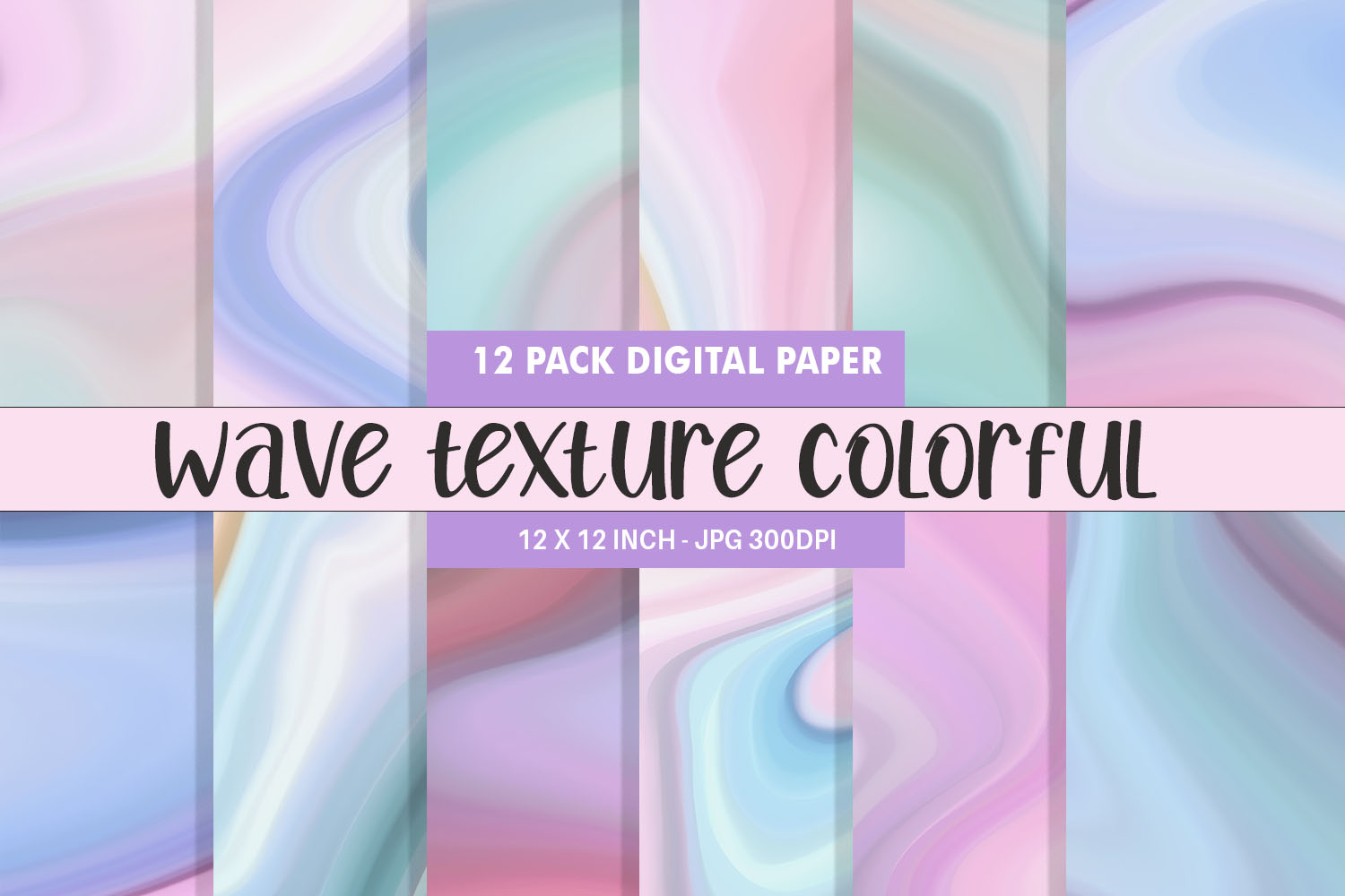 12 Variations Digital Paper Wave Texture Pastel Color Background