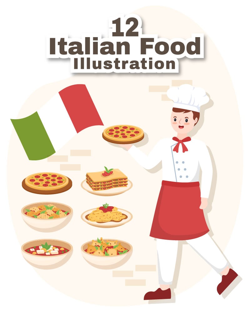 12 Italian Food Restaurant Illustration