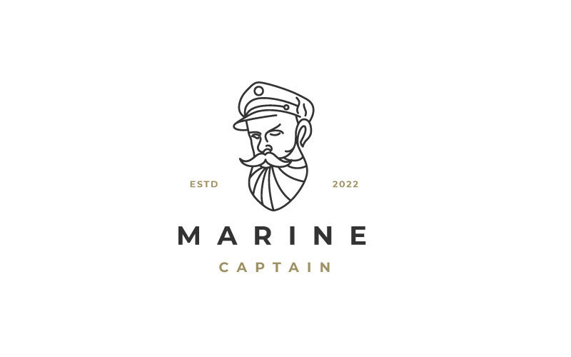 Sailor, Line art Ship Captain Logo Design Vector Template