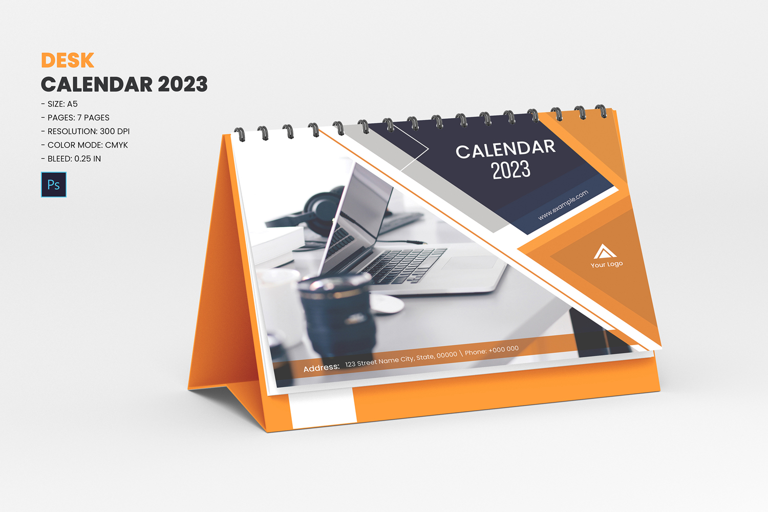 2024 Desk Calendar Template. Adobe Photoshop Template