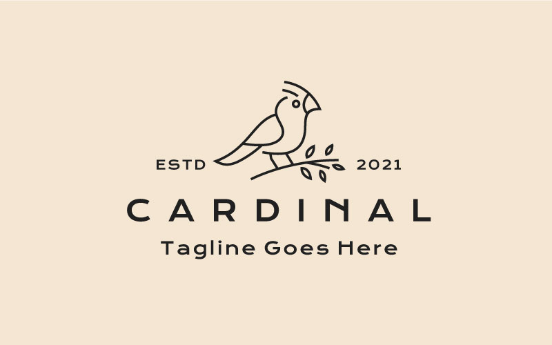 Retro Line art Cardinal Bird Logo Design Illustration
