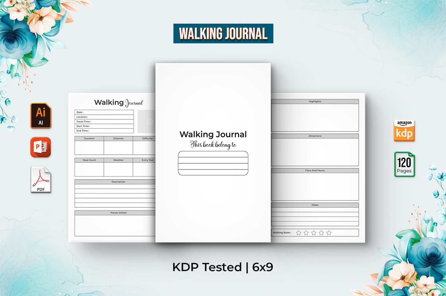 Editable Walking Journal - KDP Interior Planner