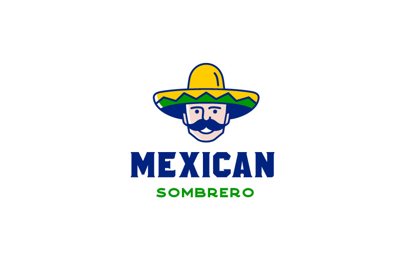 Mexican Man With Hat Sombrero Logo Design