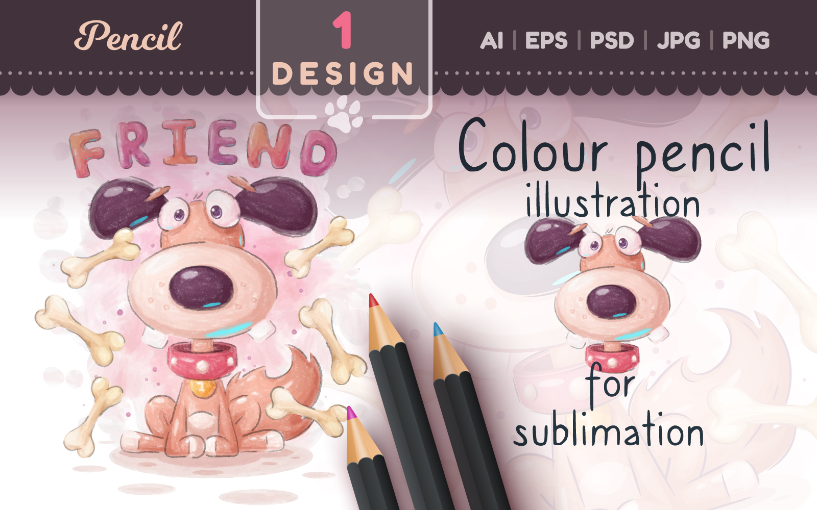 Colour Pencil Big Dog | Cartoon PNG