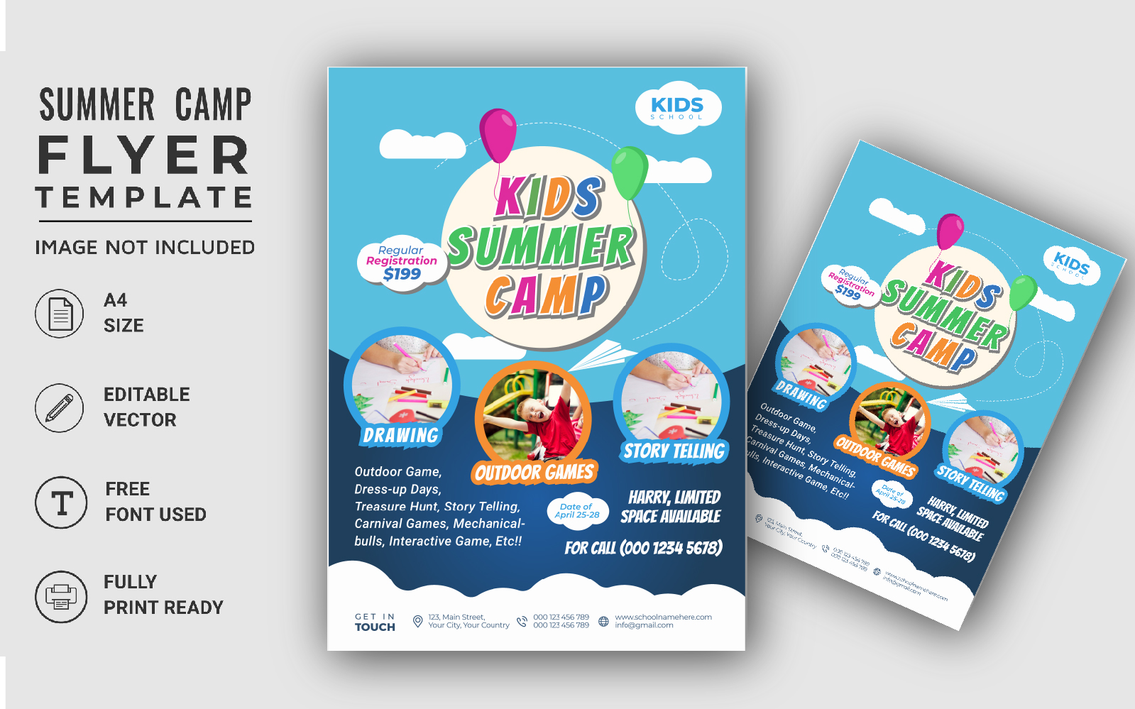 Kids Vacation Trip Flyer Design Kids Summer Camping A4 Flyer Template