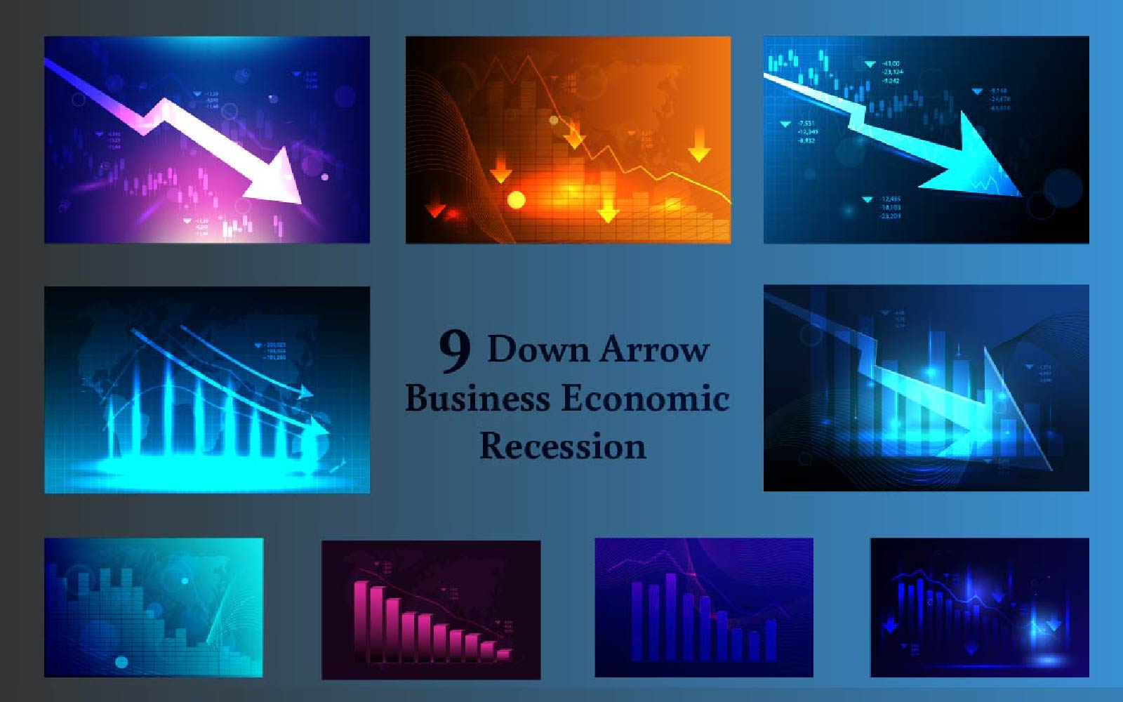 9 Down Arrow Bar Graph Chart Business Economic Recession