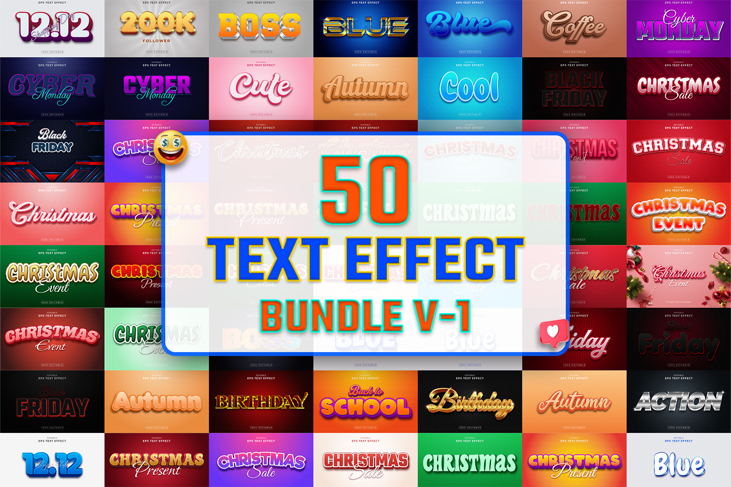 50 3D Text Effect Bundle V-2