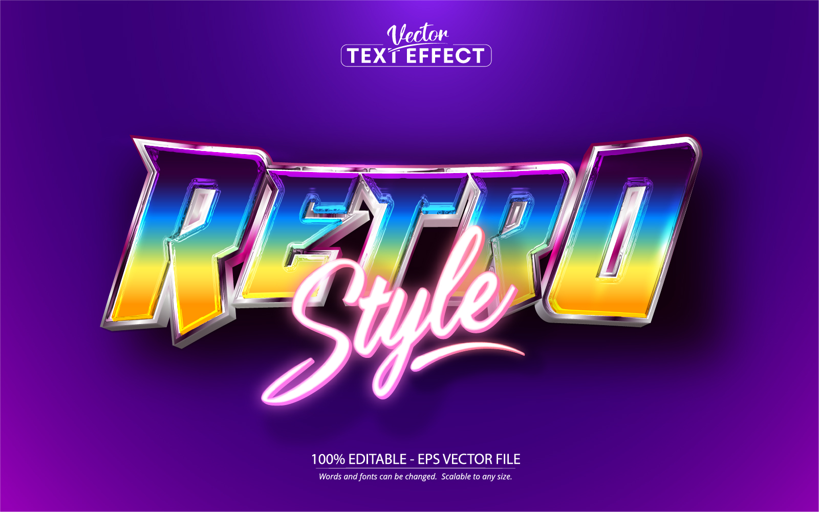 Retro Style - Editable Text Effect, Shiny Colorful Neon Light Text Style, Graphics Illustration
