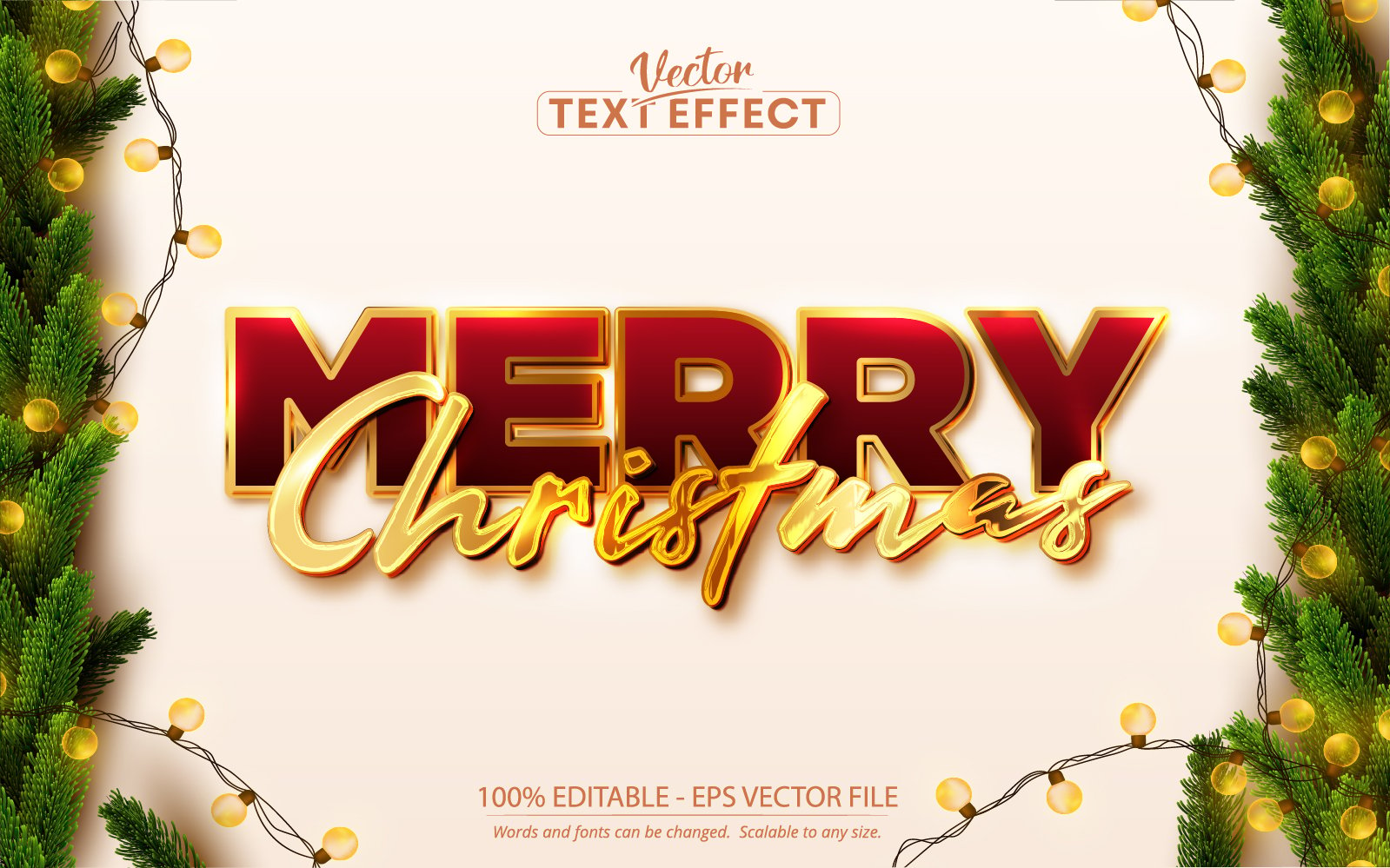 Merry Christmas - Editable Text Effect, Christmas Shiny Gold Text Style, Graphics Illustration
