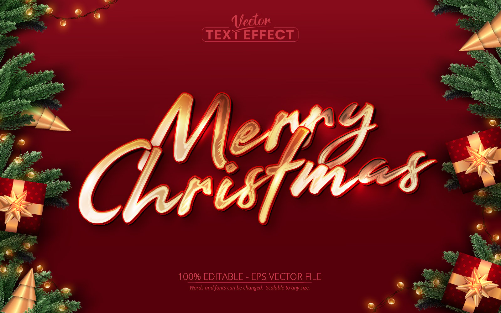 Merry Christmas - Editable Text Effect, Christmas Shiny Golden Text Style, Graphics Illustration