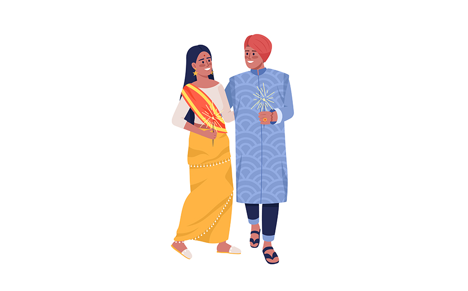 Young couple on holiday semi flat color vector characters