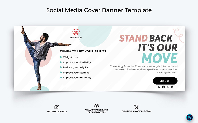 Zumba Dance Facebook Cover Ad Banner Design Template-08