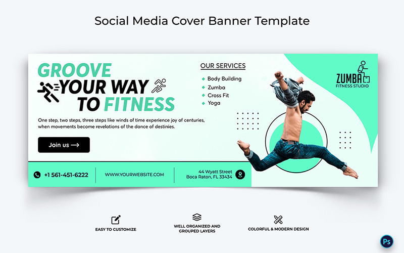 Zumba Dance Facebook Cover Ad Banner Design Template-12