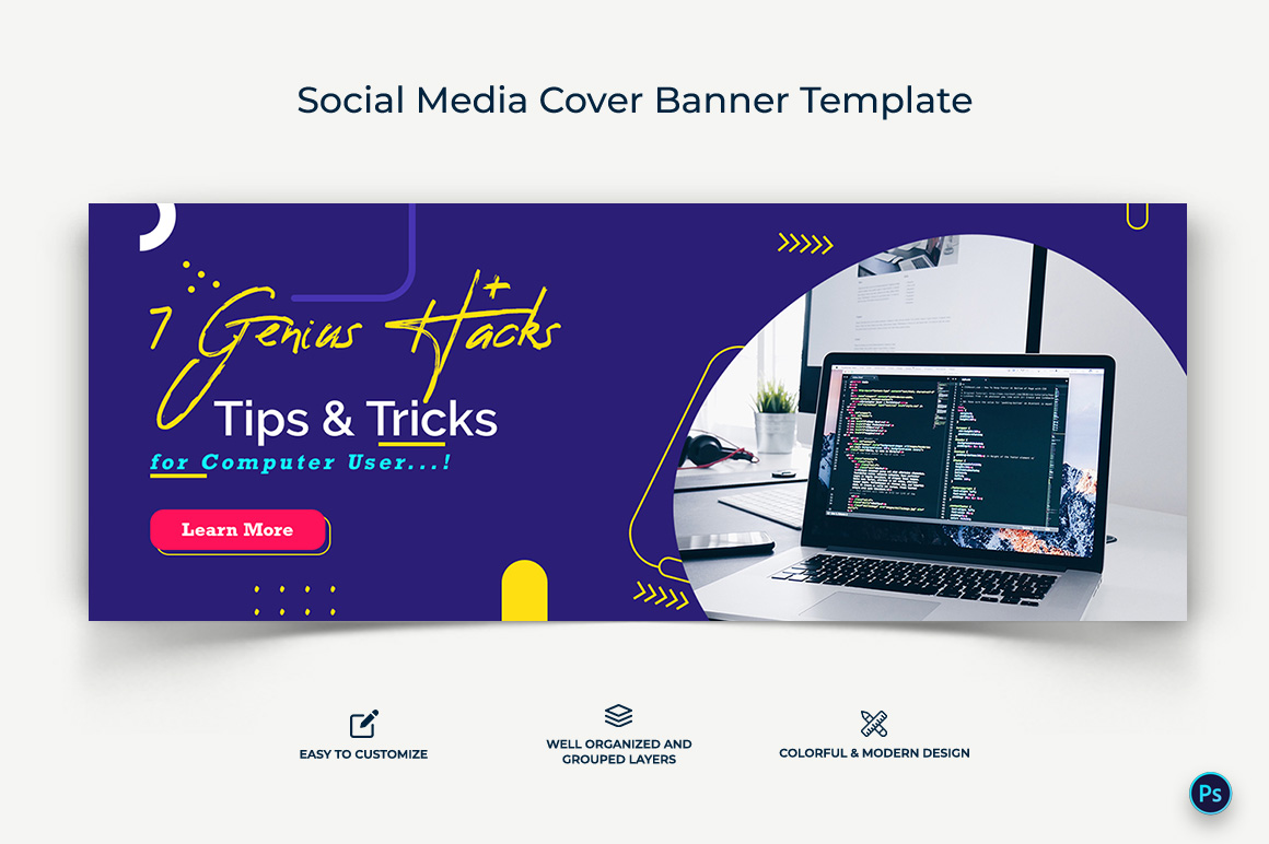 Computer Tricks and Hacking Facebook Cover Banner Design Template-04