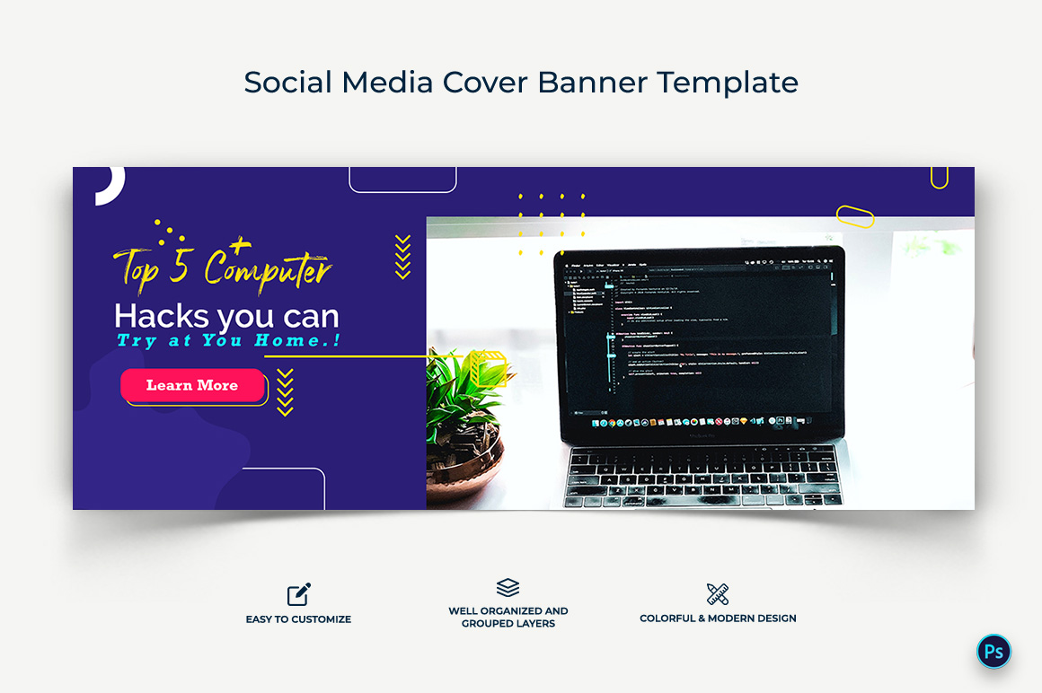 Computer Tricks and Hacking Facebook Cover Banner Design Template-08